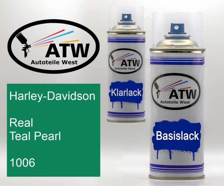 Harley-Davidson, Real Teal Pearl, 1006: 400ml Sprühdose + 400ml Klarlack - Set, von ATW Autoteile West.